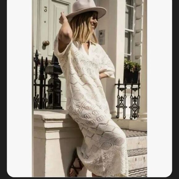 Free People Islamorada Fauxchet Sweater Maxi Resort Beach sz S - Picture 7 of 8